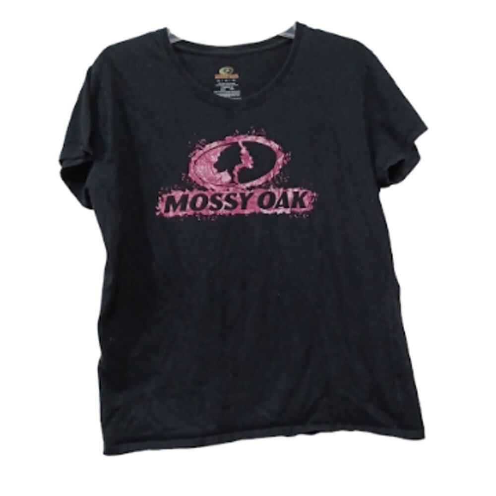 Black Mossy Oak T-Shirt with Pink Graphic Size XL